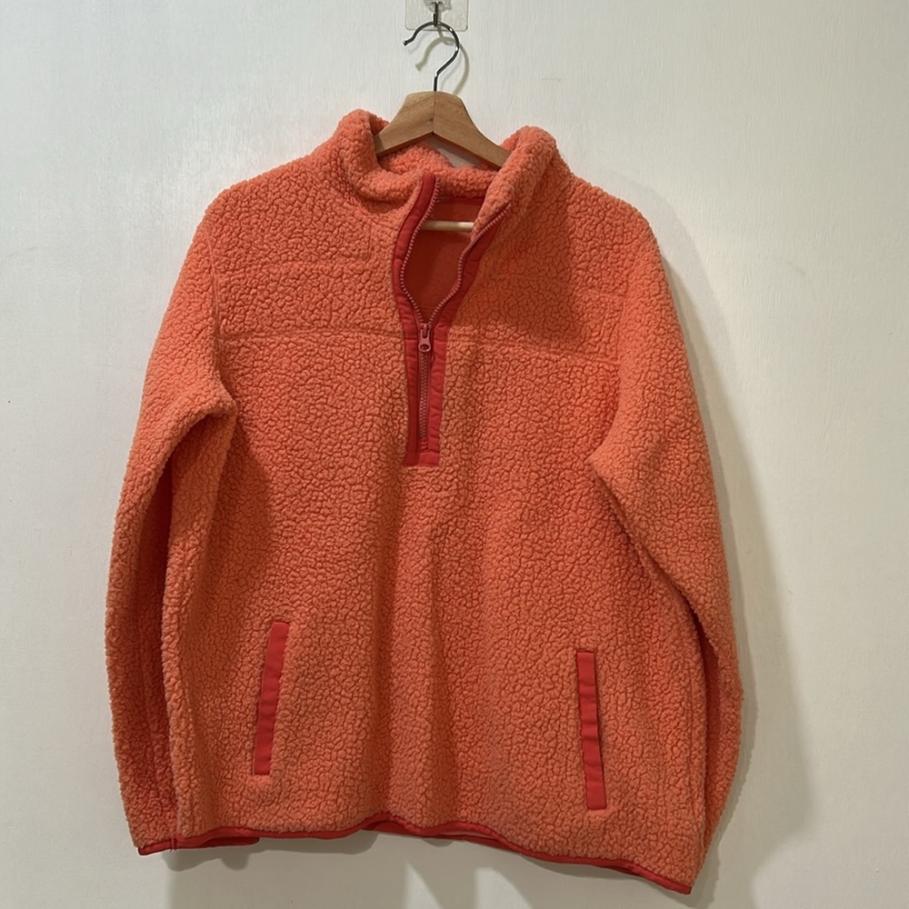 ST JOHNBAY ORANGE SHERPA PULLOVER QUATER ZIP Sz LG